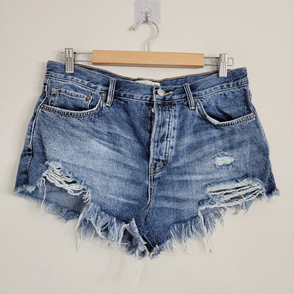 We The Free Frayed Light Blue Denim Cutoff Shorts